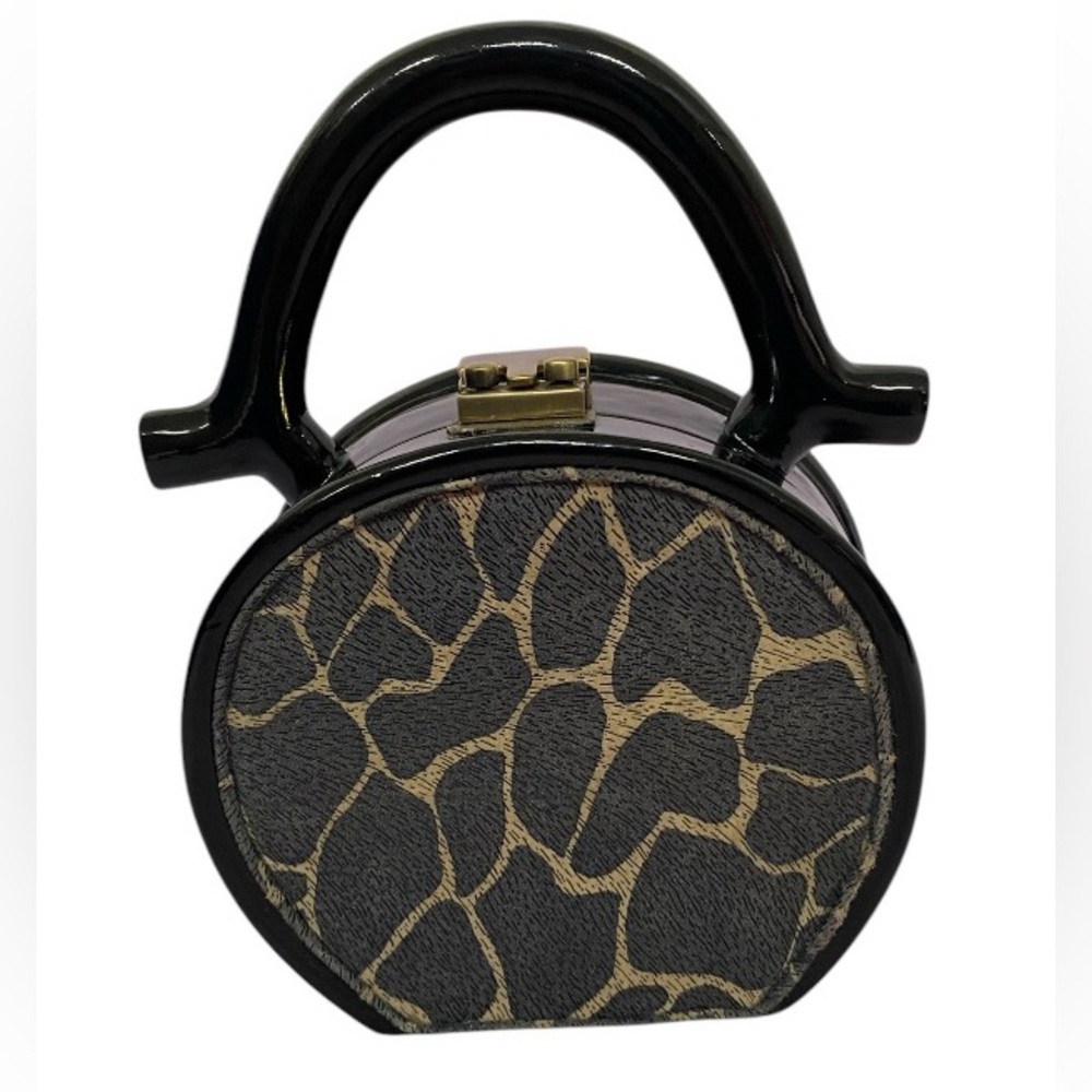 Timmy Woods wood and animal print top handle purse